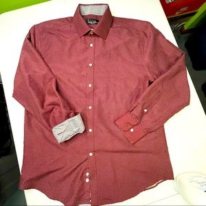 Nicole Miller New York Mens Medium 15.5 Casual Red Button Up Shirt